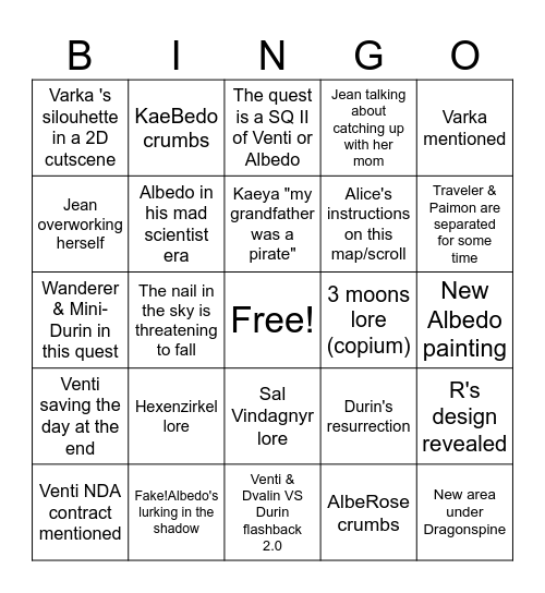 5.6 content Bingo Card