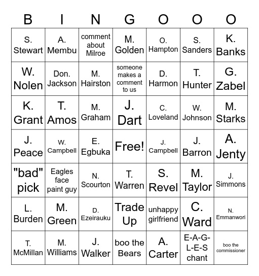 2025 NFL Draft Bingo Card