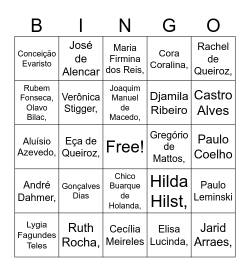 BINGO LITERÁRIO Bingo Card