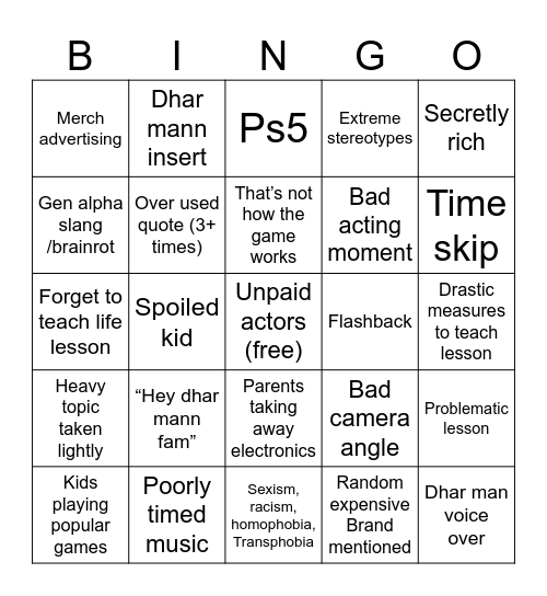 Dhar mann Bingo Card
