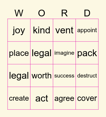 Root Word Bingo Card