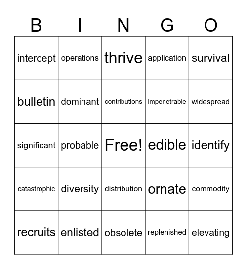Vocabulary Bingo Card
