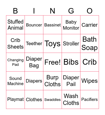 Baby Gifts Bingo Card
