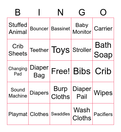Baby Gifts Bingo Card