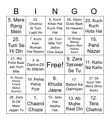 Musical tambola Bingo Card