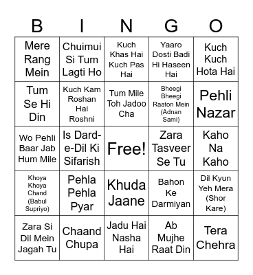 Musical tambola Bingo Card