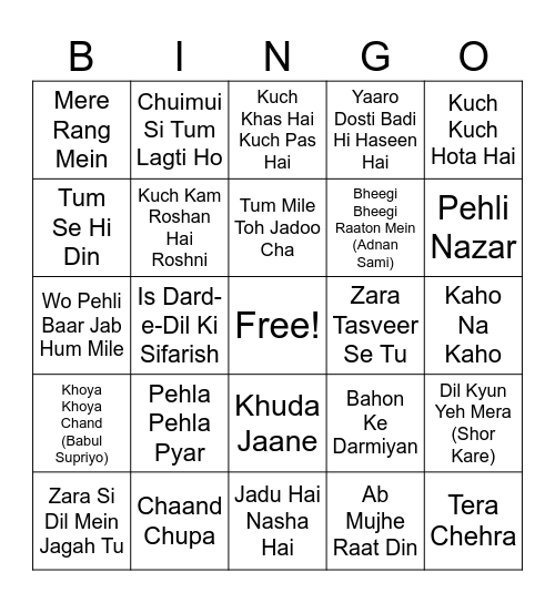 Musical tambola Bingo Card