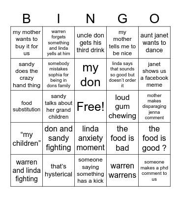 Jenna wedding bingo Card
