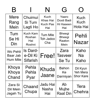 Musical tambola Bingo Card