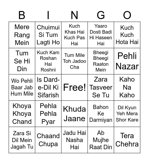 Musical tambola Bingo Card
