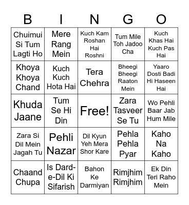 Musical tambola Bingo Card