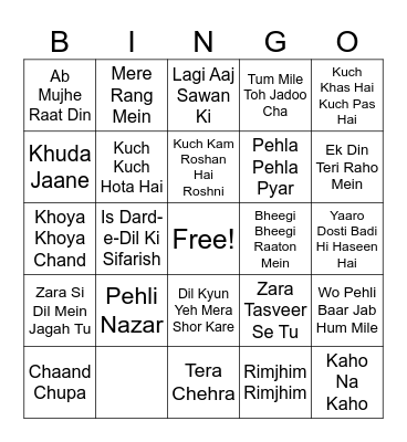 Musical tambola Bingo Card
