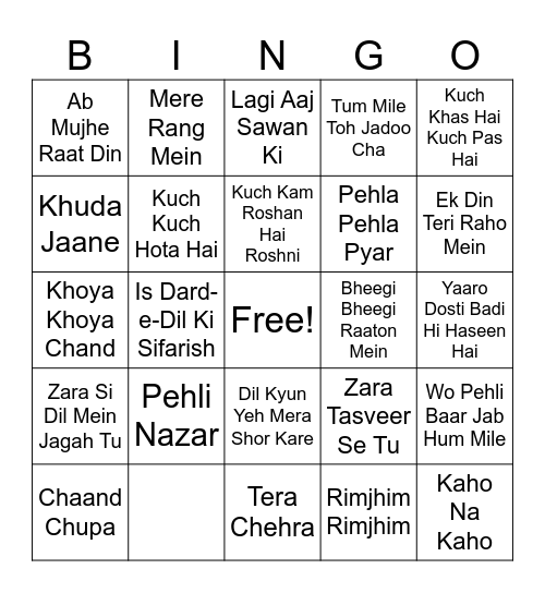 Musical tambola Bingo Card