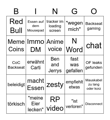 Damian Bingo Card