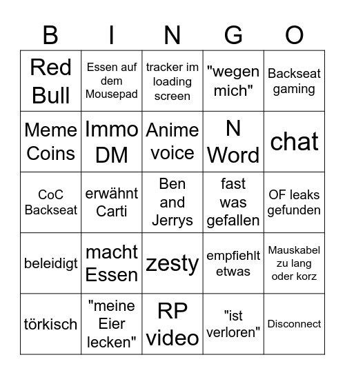 Damian Bingo Card