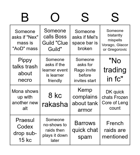 BOSS GUILD BINGO Card
