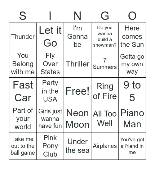 Singo Bingo Card