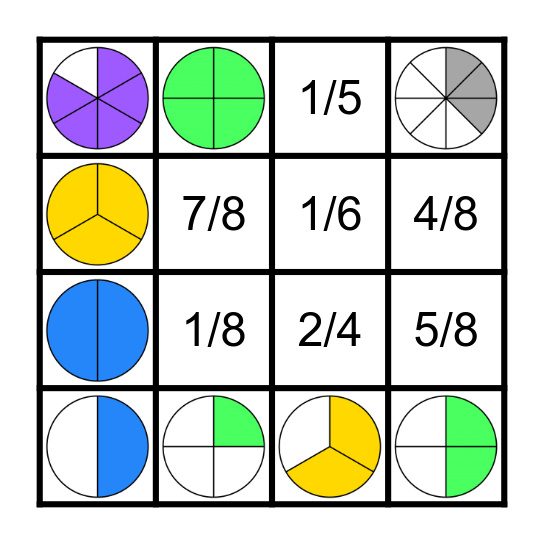 Fraction Circles Bingo Card