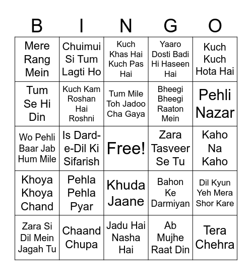Musical tambola Bingo Card