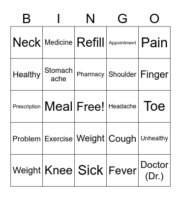 Health Vocabulary Bingo Card