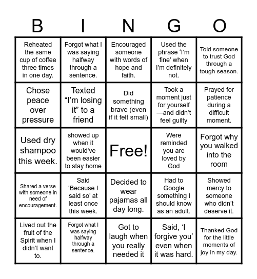 Messy Buns & JESUS BINGO Card