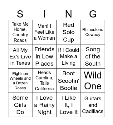 COUNTRY SINGO Bingo Card