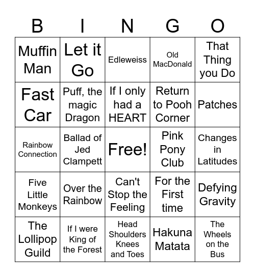 Music Bingo for Grandsons Bingo Card