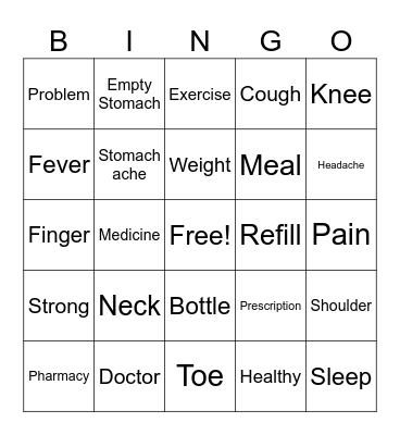 Health Vocabulary Bingo Card
