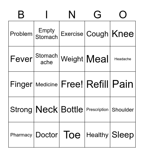 Health Vocabulary Bingo Card