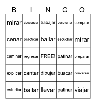 -AR Verbs Bingo Card