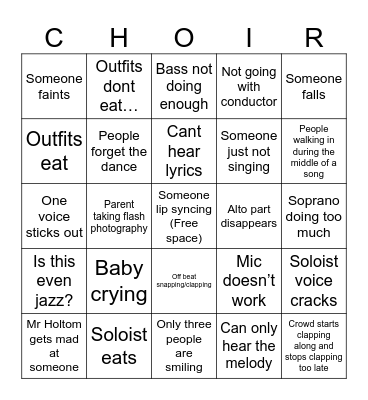 Choir Bingo Card