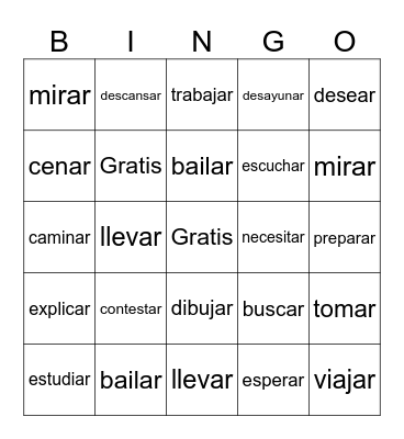 -AR Verbs Bingo Card