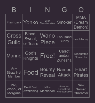 One Piece Chapters 1146 & 1147 Bingo Card