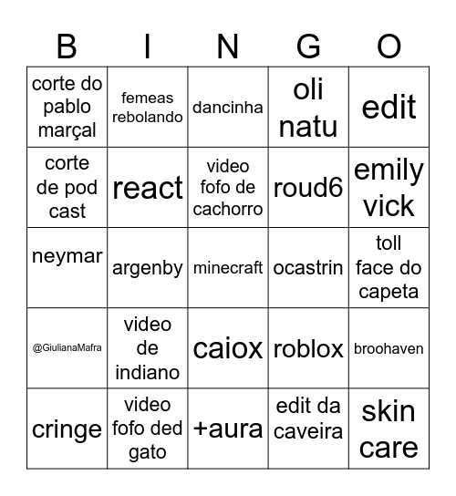 youtube shorts Bingo Card