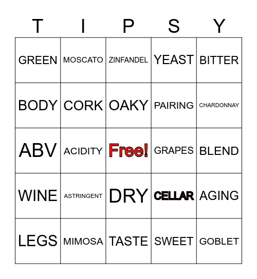 WINE BINGO Card