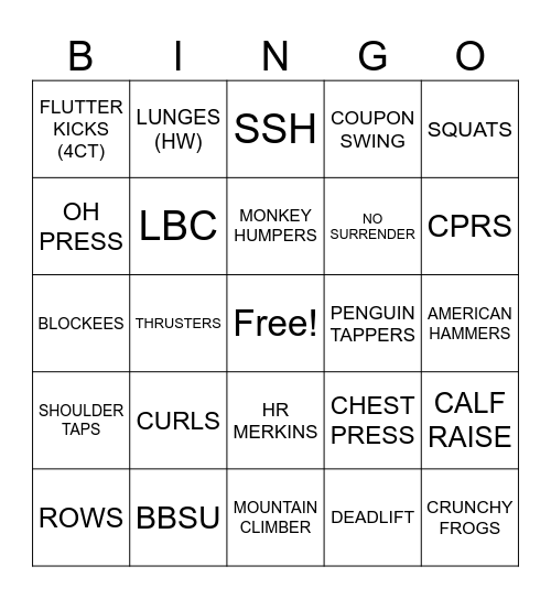 AMRAP BINGO Card