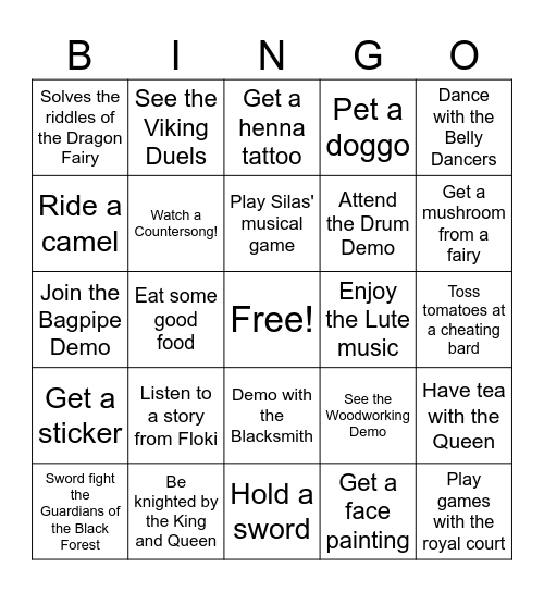 Fairfield Kid's Quest Bingo Card