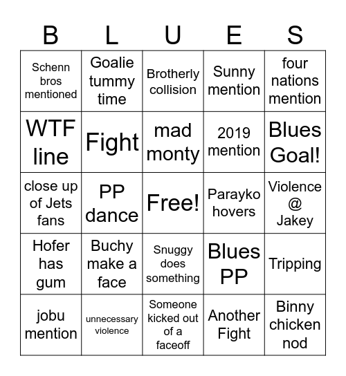 Blues game bingo Card