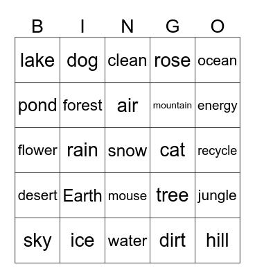 Earth Day Bingo Card