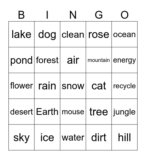 Earth Day Bingo Card