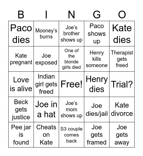 YOU S5 Bingo Card