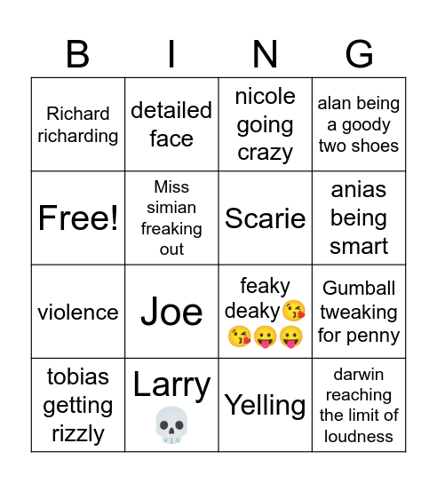 Gumball Bingo Card