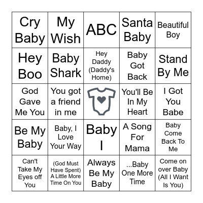 Baby Song Bingo Card