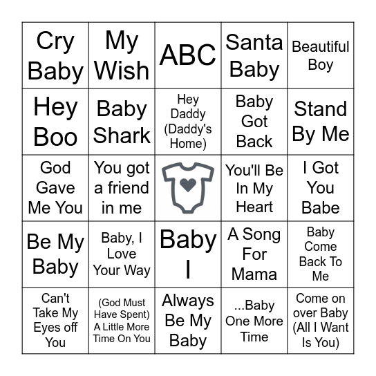 Baby Song Bingo Card