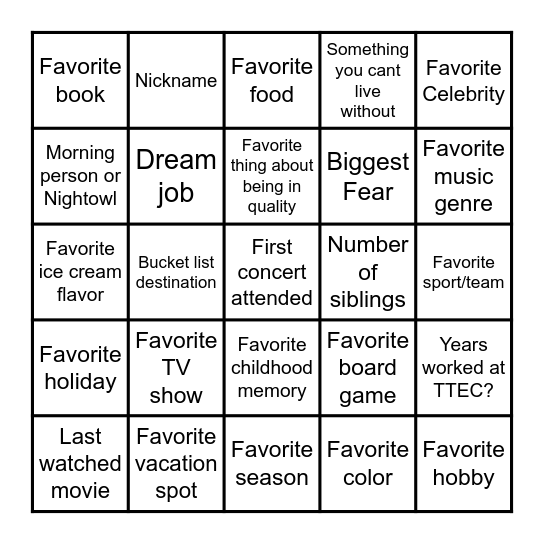 Team Engagement Bingo Card