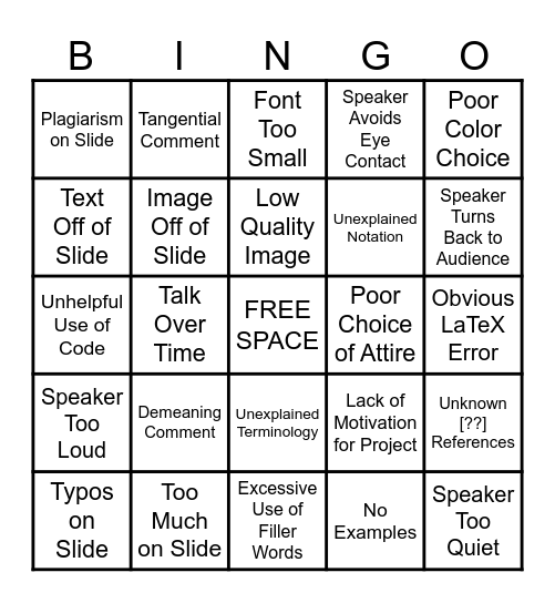BAD TALK BINGO Card