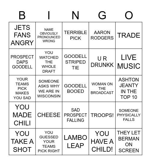 2025 NFL DRAFT Bingo Card
