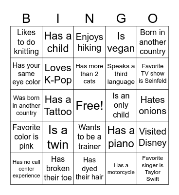 Ally Bingo Card