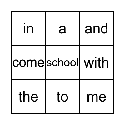 Sight Word Bingo Card