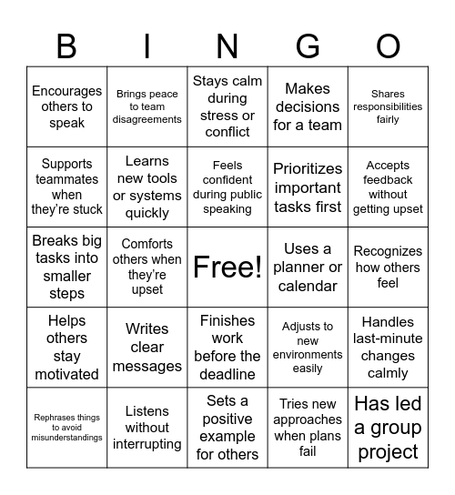 Soft Skills Bingo Card